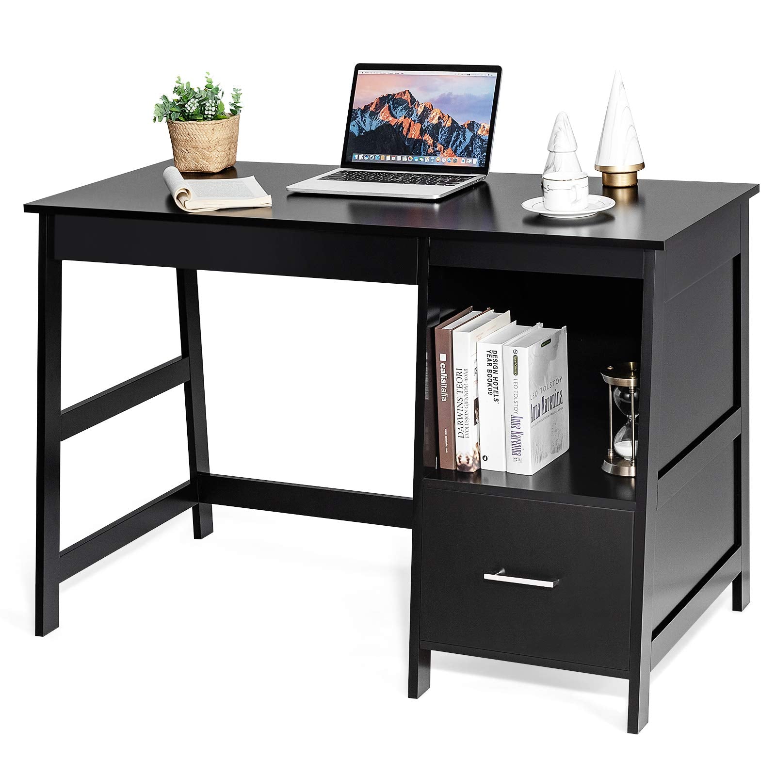 Bureau informatique de 120 cm avec 2 tiroirs de rangement, petite table d'étude/d'écriture